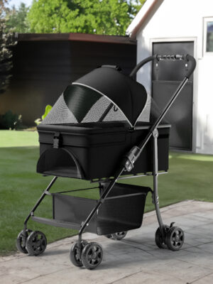 2-in-1 folding dog cart, pet folding cart, four-wheel dog/cat cart, waterproof pad, car seat, sun visor