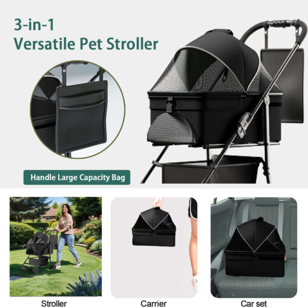 546379136 2-in-1 folding dog cart, pet folding cart, four-wheel dog/cat cart, waterproof pad, car seat, sun visor