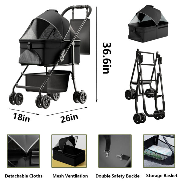 546379140 2-in-1 folding dog cart, pet folding cart, four-wheel dog/cat cart, waterproof pad, car seat, sun visor