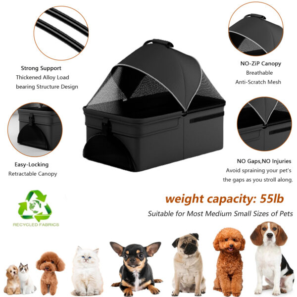 546379139 2-in-1 folding dog cart, pet folding cart, four-wheel dog/cat cart, waterproof pad, car seat, sun visor