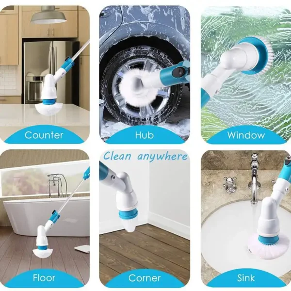 546375879 Electric Spin Scrubber Turbo Scrub Cleaning Brush Cordless Chargeable Bathroom Cleaner with Extension Handle Adaptive Brush Tub